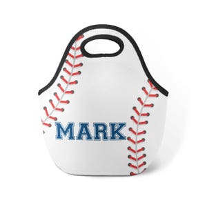 Sports Lunch Tote Red Striped Green Tennis Ball Snack Sack Tennis Game Sports Personalized Neoprene Lunch Tote Bag Kids Name Gift