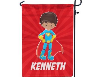 Superhero Garden Flag - Red Boy Superhero Party Yard Flag, Super Hero Party Banner Personalized Name Decor Flag - Personalized Family Name