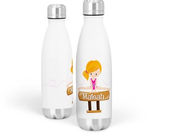 Gymnastic Personalized Water Bottle - Pink Gymnast Water Bottle, Balance Beam Gym Girl Gymnastic Waterbottle, You Pick Girl - Kids Name Gift