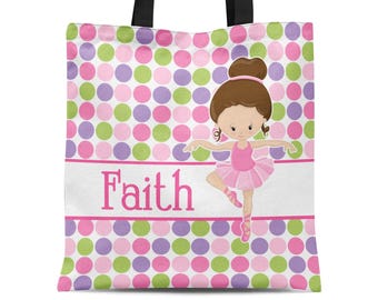 Personalized Ballerina Tote Bag: Pink Ballet Dancer Canvas Carry All - Kids Custom Name Gift