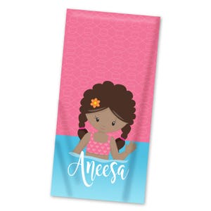 Kids Pool Beach Towel - Pink Waves Swimmer Towel, Girl Blue Water Swim Pool Personalized Beach Towel, You Pick Girl - Childs Name Gift