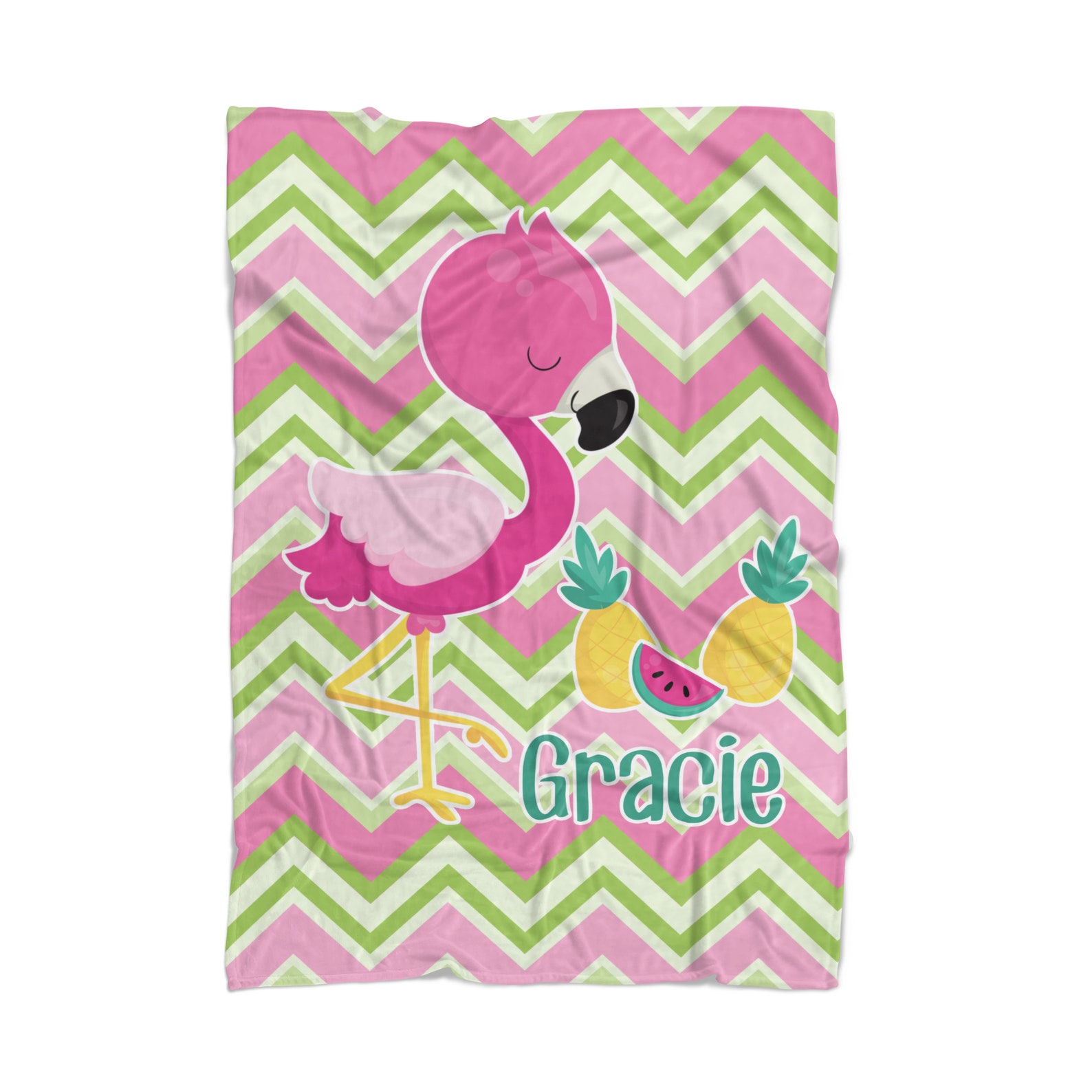 Flamingo Blanket Pink Lime Green Chevron Pineapple Throw Etsy