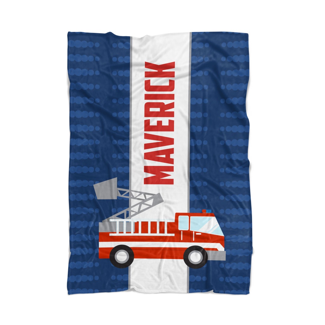 Personalized Fire Truck Blanket Navy Blue Dots Firetruck Etsy