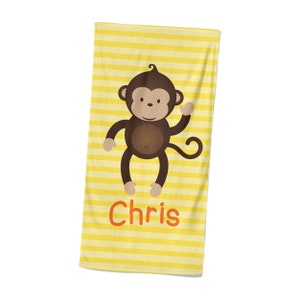 Personalized Monkey Beach Towel - Yellow Stripes Safari Animal Lightweight Pool Towel, Orange Monkey Towel, You Pick Monkey - Kids Name Gift