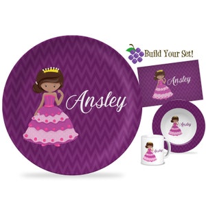 Princess Personalized Plate - Purple Chevron Princess Dinner Plate, Lavender Pink Royal Crown Princess Plate, You Pick Girl - Kids Name Gift