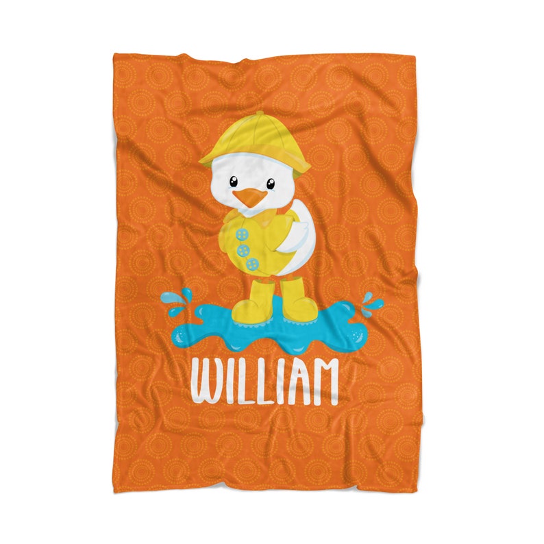 Kids Name Gift Baby Duck Personalized Baby Shower Blanket You Pick Animal Baby Spring Blanket Orange April Showers Soft Throw Decor