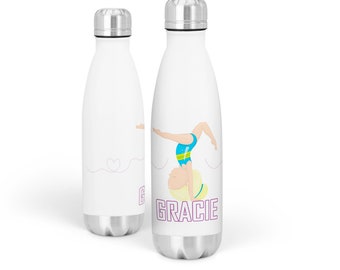 Gymnastic Water Bottle - Tumble Gymnast White Metal Bottle, Purple Gymnastic Personalized Waterbottle, You pick Girl - Kids Name Gift