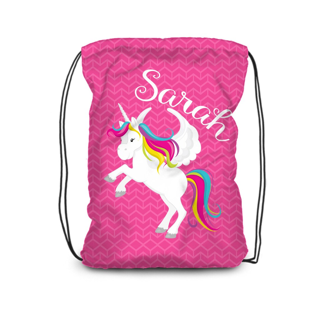 Unicorn Drawstring Backpack Hot Pink Chevron Unicorn Cinch Etsy