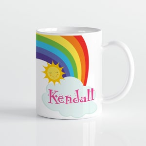 Rainbow Personalized Mug - Kids Sunshine Rainbow Cup, ROYGBIV End of the Rainbow Mug, You Pick Plastic Metal or Ceramic - Childs Name Gift