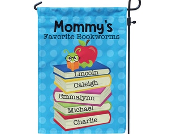 Personalized Grandma Garden Flag - Reading Bookworm Grandkids Yard Sign, Mommy Nana MawMaw Banner Name Garden Decor Flag - Mothers Day Gift