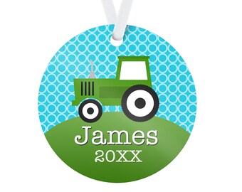 Farm Ornament - Green Tractor Holiday Decoration, Farm Tractor Personalized Christmas Tree Ornament, You Pick Color - Kids Name Gift