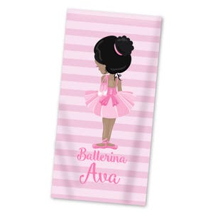 Kids Ballerina Towel, Custom Beach Towel, Personalized Names, Soft Lightweight Swim Wrap, Pink Ballet Stripes, Unique Child’s Pool Gift Idea Bild 1