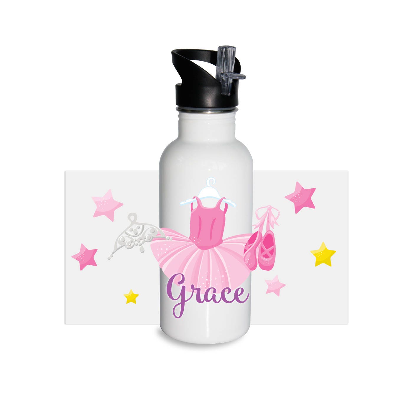 Ballet Personalized Water Bottle Pink Ballerina Tutu White Etsy
