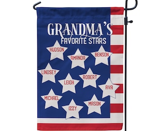 Grandma Garden Flag - American Flag Stars Grandkids Yard Sign, Mom Nana Banner Name Personalized July 4th Garden Flag - Mothers Day Gift