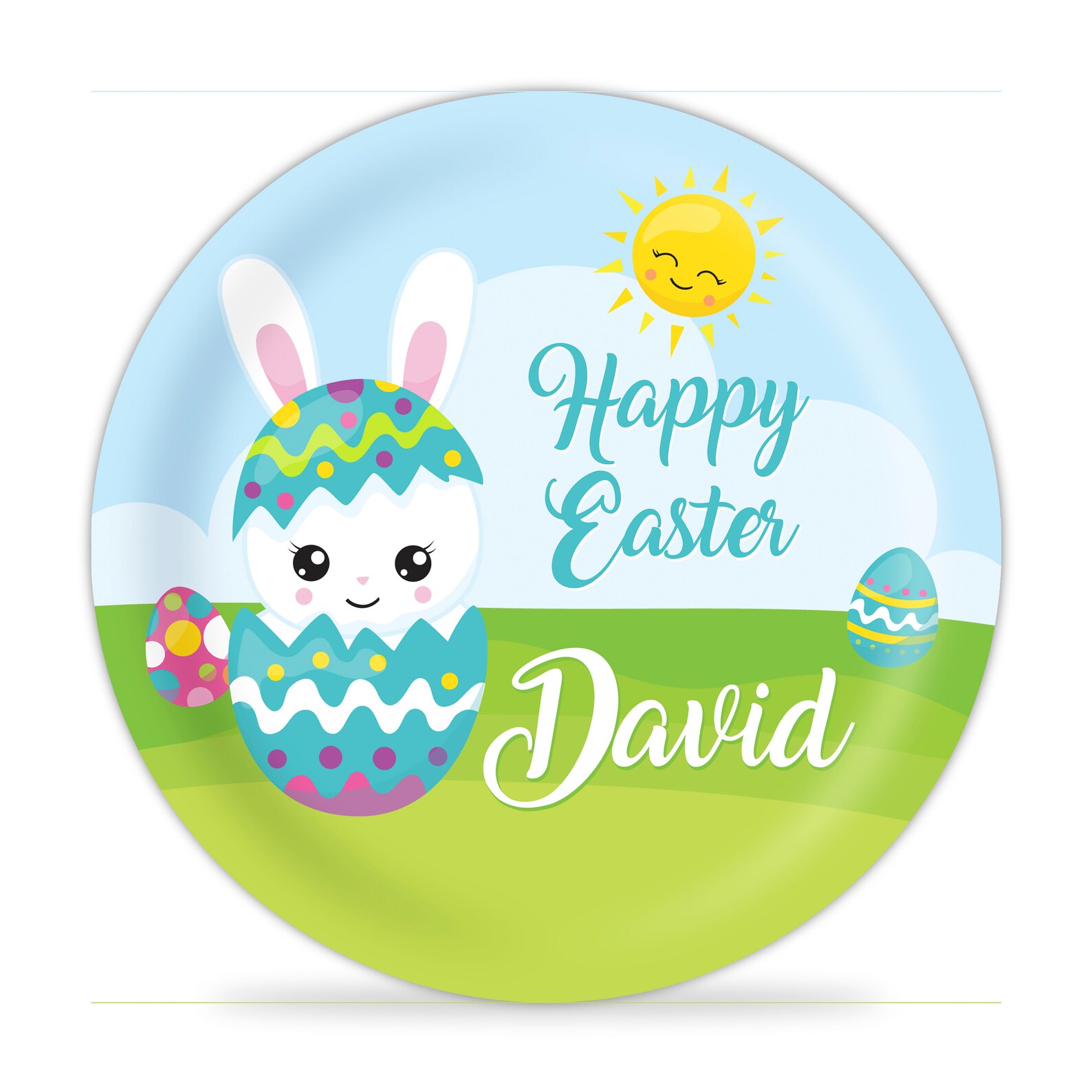 Kids Easter Plate Happy Easter Dinner Plate Blue Sky Green Etsy