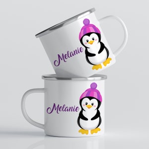 Penguin Personalized Mug - Pink Purple Girl Penguin Cup, Cute Artic Animal Mug, You Pick Penguin, Plastic Metal Ceramic Mug - Kids Name Gift