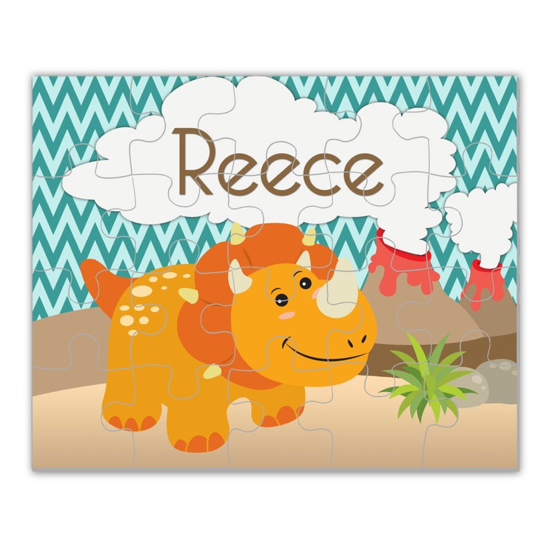 You Pick Dino Kids Name Gift Personalized Dinosaur Puzzle Volocano Jurassic Dinosaur Personalized Puzzle Orange Dino Puzzle