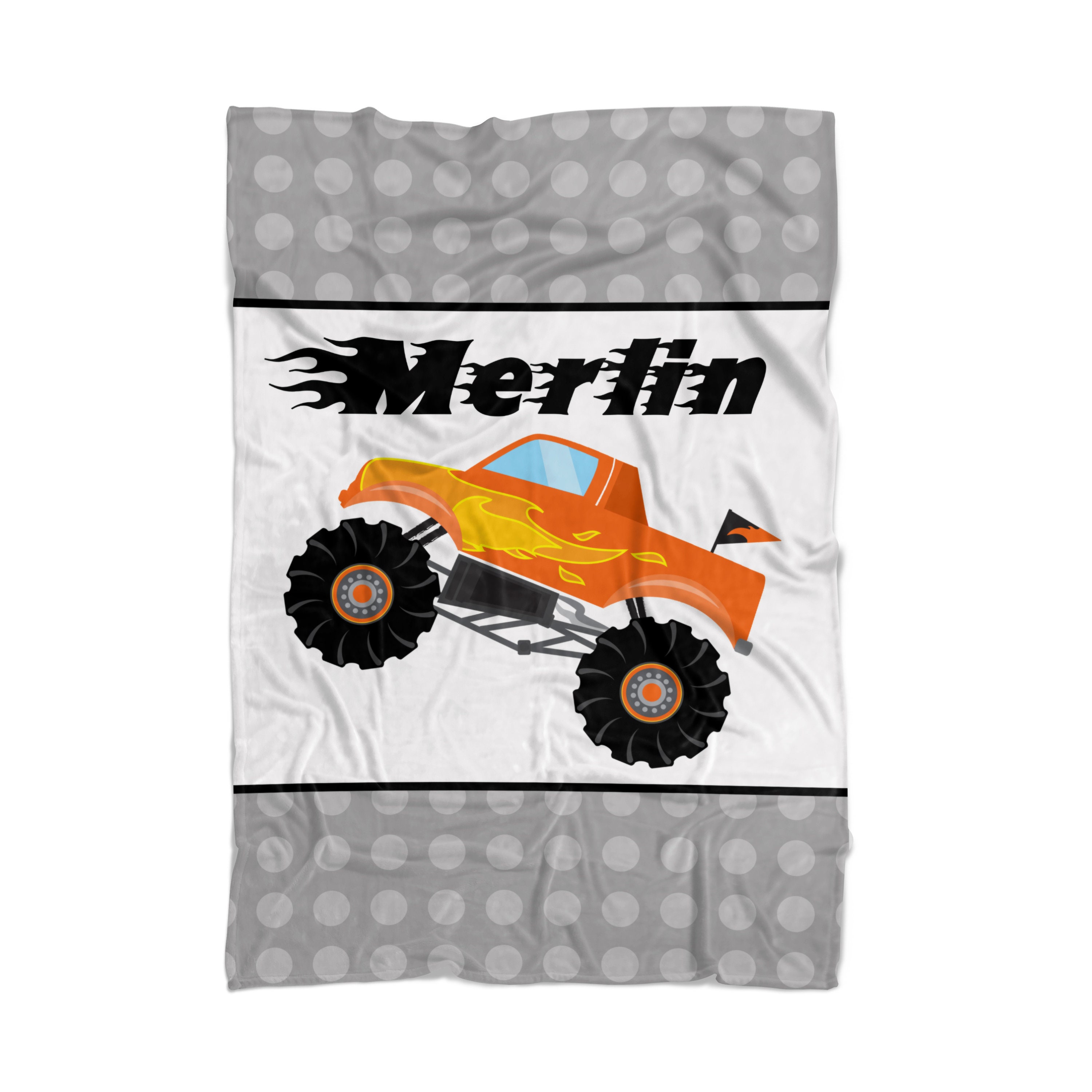 Monster Truck Kids Blanket Gray Dots Racing Soft Throw Etsy UK