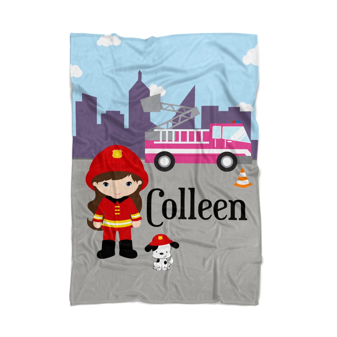 Fire Truck Blanket City Girl Firefighter Throw Blanket, Pink Firetruck