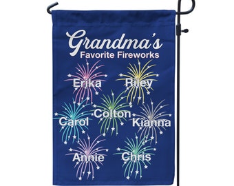 Grandma Garden Flag - Nana Fireworks Grandkids Yard Sign, Mom MawMaw Banner Name Personalized July 4th Garden Decor Flag - Mothers Day Gift