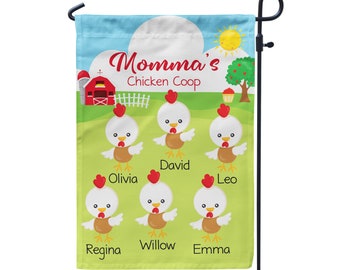 Grandmas Garden Flag - Family Farm Animals Grandkids, Grandmother Chicken Coop, Mom Nana Personalized Name Garden Flag - Mothers Day Gift