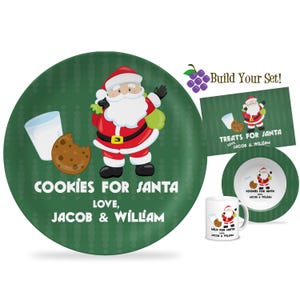 Santa Personalized Plate - Cookies for Santa Plate Set, Green Christmas Dinner Dinnerware Plate, Milk Cookies Santa Plate - Kids Name Gift