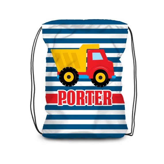 Personalized Construction Drawstring Backpack - Blue Stripe  display picture 3