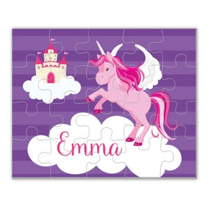 Unicorn Puzzle - Pink Magical Unicorn Puzzle, Fairytale Cloud Castle Purple Unicorn Personalized Puzzle, You Pick Unicorn - Kids Name Gift