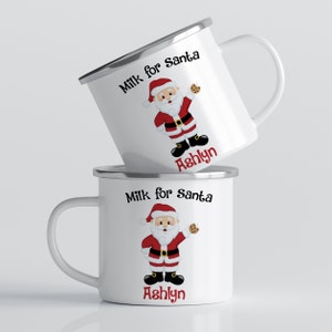 Milk for Santa Mug - Red Santa Claus Holiday Drinkware Cup, Kids Christmas Personalized Mug, Plastic Metal Ceramic Mug - Childs Name Gift