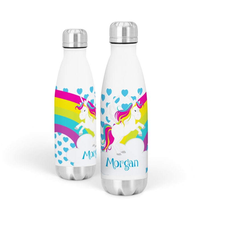 Childs Name Gift Blue Heart Unicorn Metal Bottle You Pick Unicorn Rainbow Unicorn Personalized Waterbottle Unicorn Kids Water Bottle