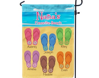 Personalized Grandma Garden Flag - Nana Beach Flip Flop Grandkids Yard Sign, Mom MawMaw Banner Name Garden Decor Flag - Mothers Day Gift