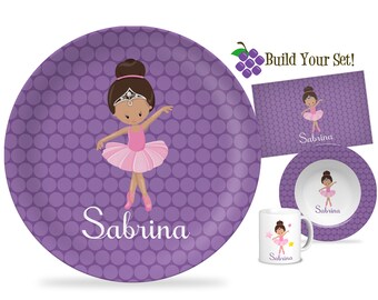 Assiette de ballet violette : service de vaisselle personnalisé danseuse ballerine - Cadeau prénom personnalisé pour enfants