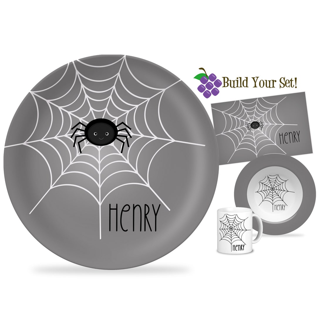 Halloween Kids Plate Simple Gray Halloween Plate Set Dinnerware, White
