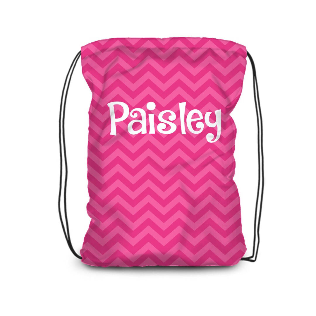 Kids Pink Drawstring Backpack Hot Pink Chevron Girls Monogrammed Cinch