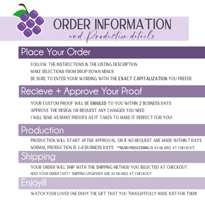 the order information for a wine tasting event