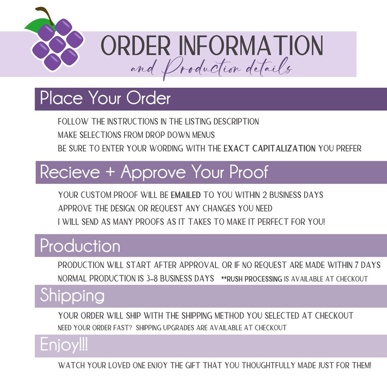the order information for a wine tasting event