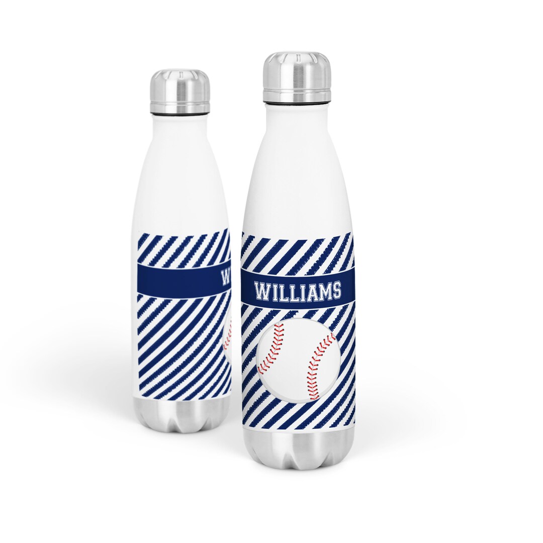 Baseball Water Bottle Navy Blue Team Player Stainless Steel Water