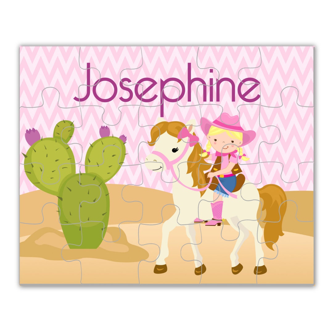 Personalized Cowgirl Puzzle - Girl Cowboy Puzzle, Pink Horse Cowgirl ...
