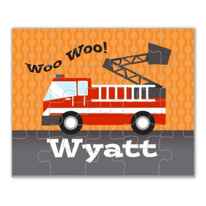 Fire Truck Personalized Puzzle - Orange Dots Fire Fighter Truck Game, Red Firetruck Engine Personalized Puzzle - Kids Name Gift
