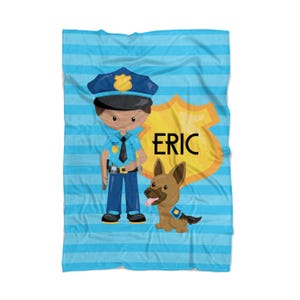 Blue Kids Police Blanket: K9 Cop Officer Sheriff Personalized Throw - Custom Name Gift