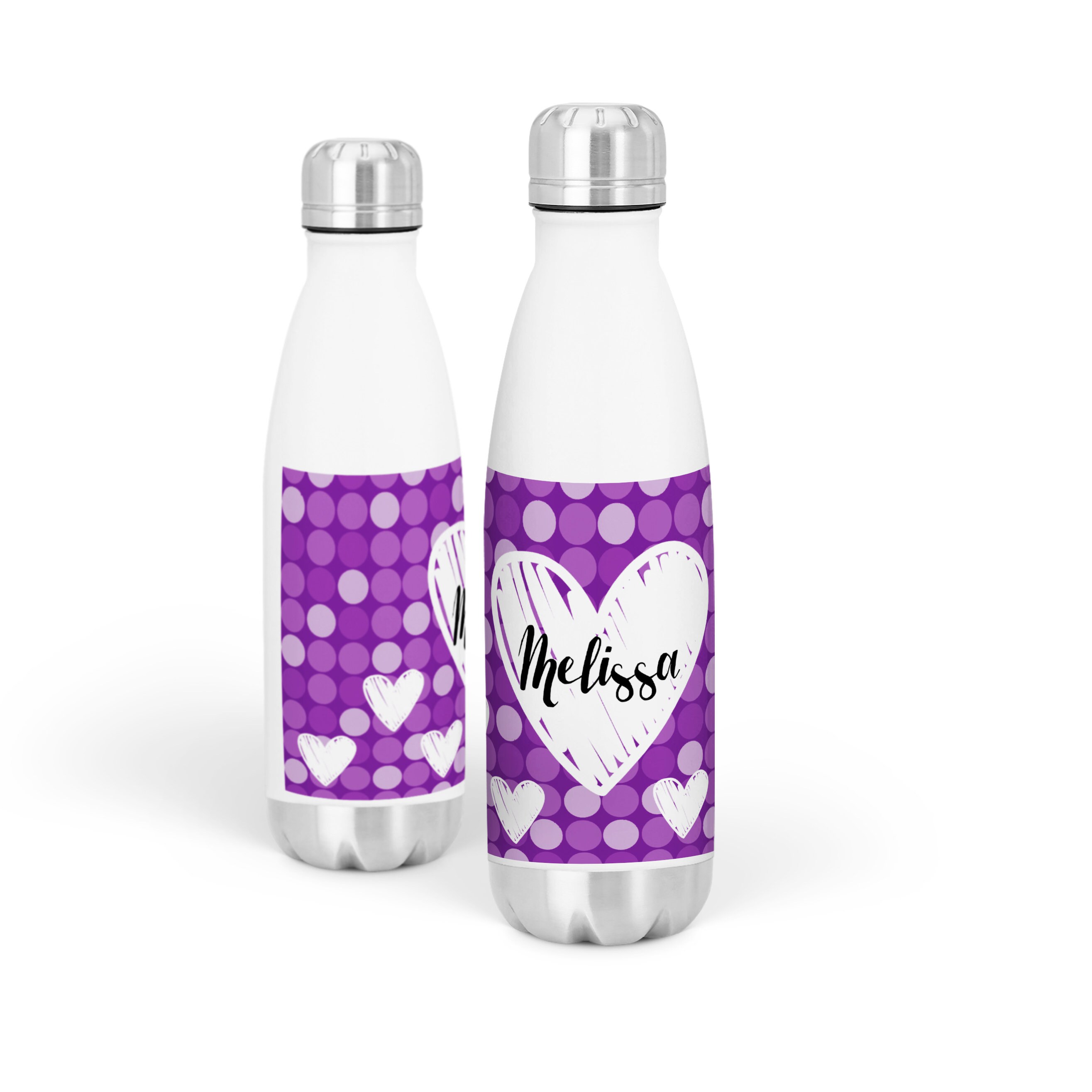 Heart Personalized Water Bottle Purple Polka Dots Heart Etsy