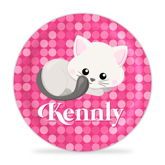 Blue Cat Melamine Personalized Plate Kitten Plate