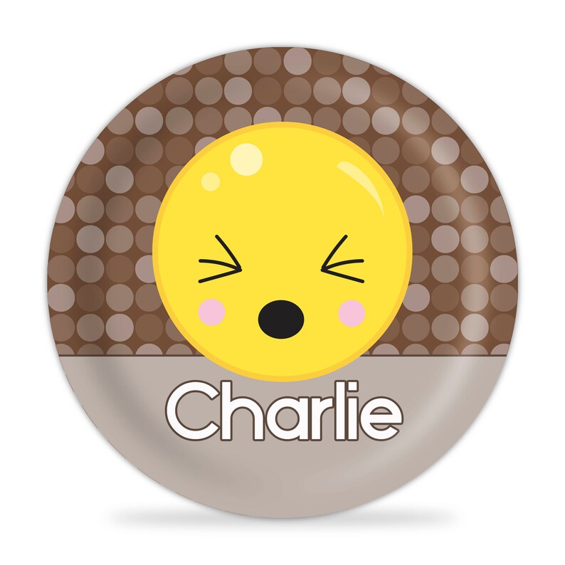 Emoji Personalized Plate Brown Dots Emoji Dinner Plate Etsy