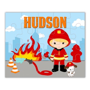 Firefighter Puzzle - Big City Fire Fighter, Red Fire Truck Engine Puzzle, Firetruck Personalized Puzzle, You Pick Boy - Kids Name Gift