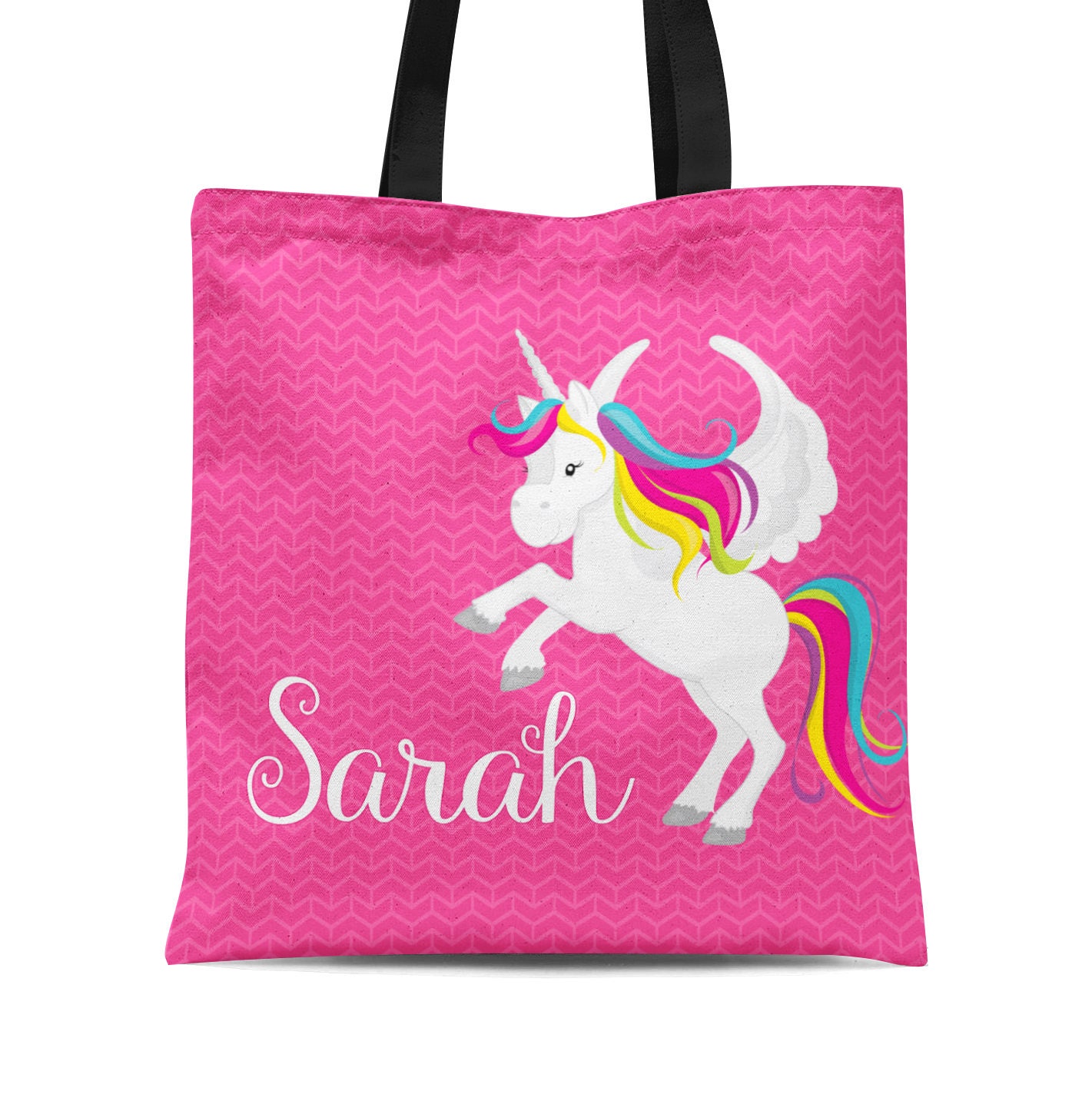 Personalized Unicorn Tote Bag Hot Pink Chevron Unicorn Tote Etsy