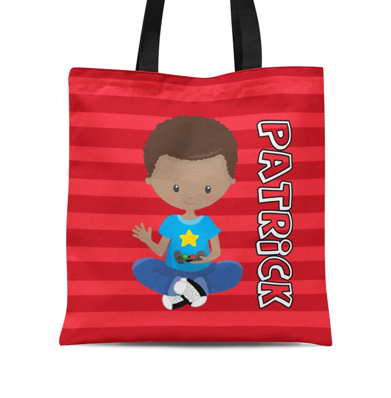 Gamer Tote Bag Red Stripes Video Game Sack Kids Star Game Etsy