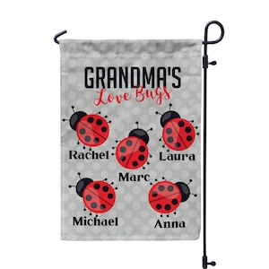 Personalized Grandma Garden Flag - Nana Ladybug Grandkids Yard Sign, Mom MawMaw Gigi Granny Banner Name Garden Decor Flag - Mothers Day Gift