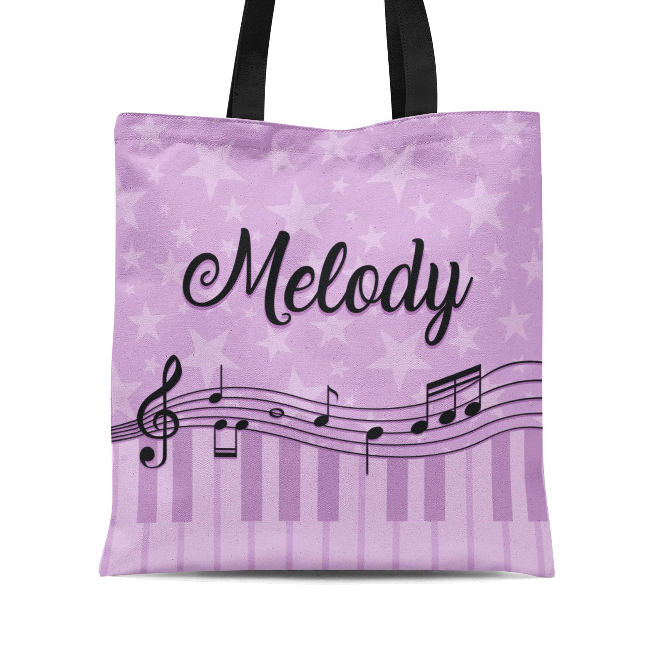 Piano Lesson Tote Bag - Lavender Stars Music Treble Clef Sack