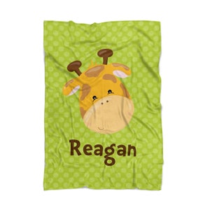Kids Safari Blanket - Lime Polka Dots Zoo Animal Soft Throw Decoration, Giraffe Personalized Blanket, You Pick Animal - Childs Name Gift