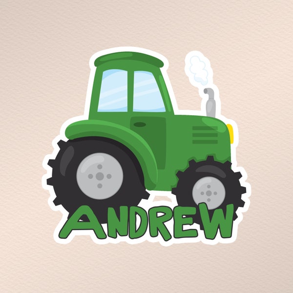 Tractor Name Stickers - Green Farm Personalized Name Label, Farm Equipment Custom Waterproof Decal, You Pick Color - Vinyl Name Tag Set